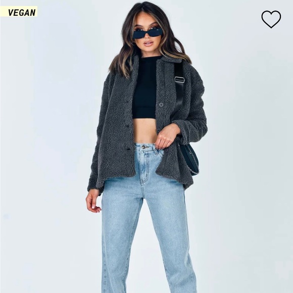 Princess Polly grey sherpa sherpa jacket/  shacket size S/M - Picture 1 of 10